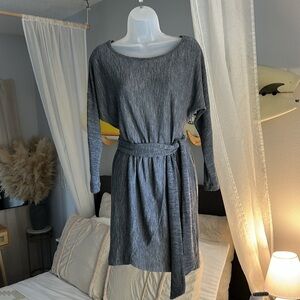 Anine Bing Wool Blend Relaxed Long Sleeve Drapey Faux Wrap Dress in Gray, XS